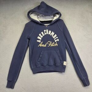 Abercrombie Fitch Hoodie Womens S Blue Raglan‎ Patchwork Thrashed Y2K Streetwear